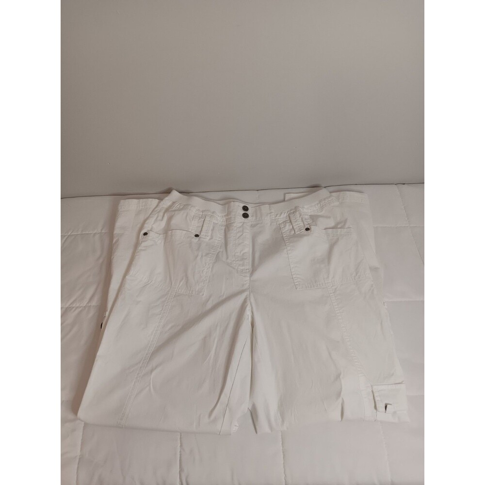 Laura Ashley White Cargo Pants Sz 10 Petite Roll Tab Legs